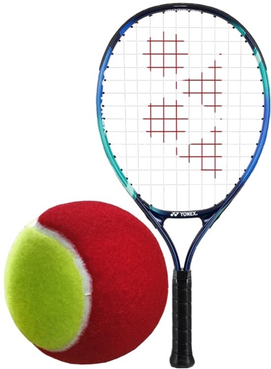 Yonex Junior Sky Blue Tennis Racquet Prestrung bundled w 3 Red Felt Tennis Balls