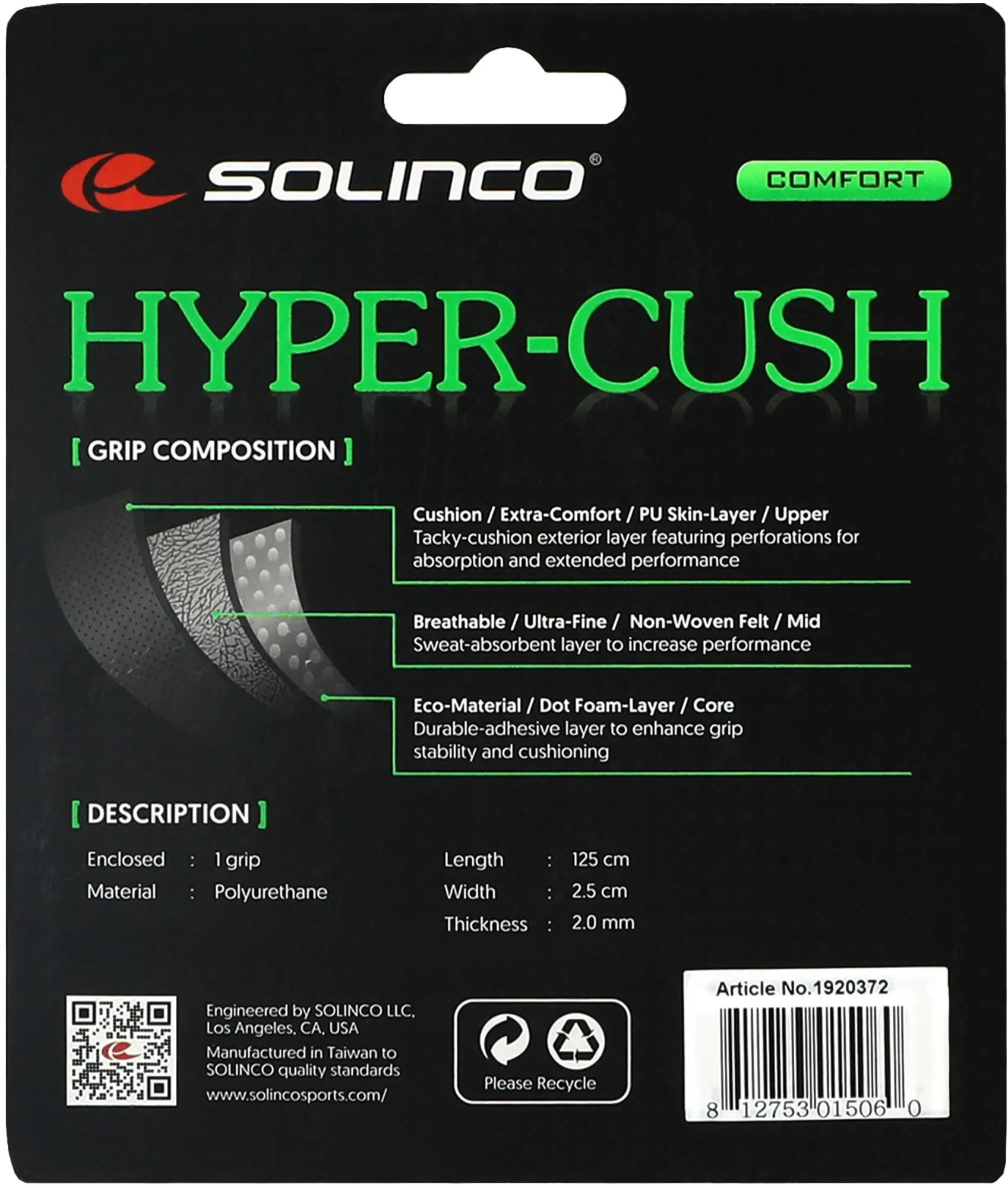 Grip - replacement Solinco Hyper-Cush Replacement Grip 1P - black