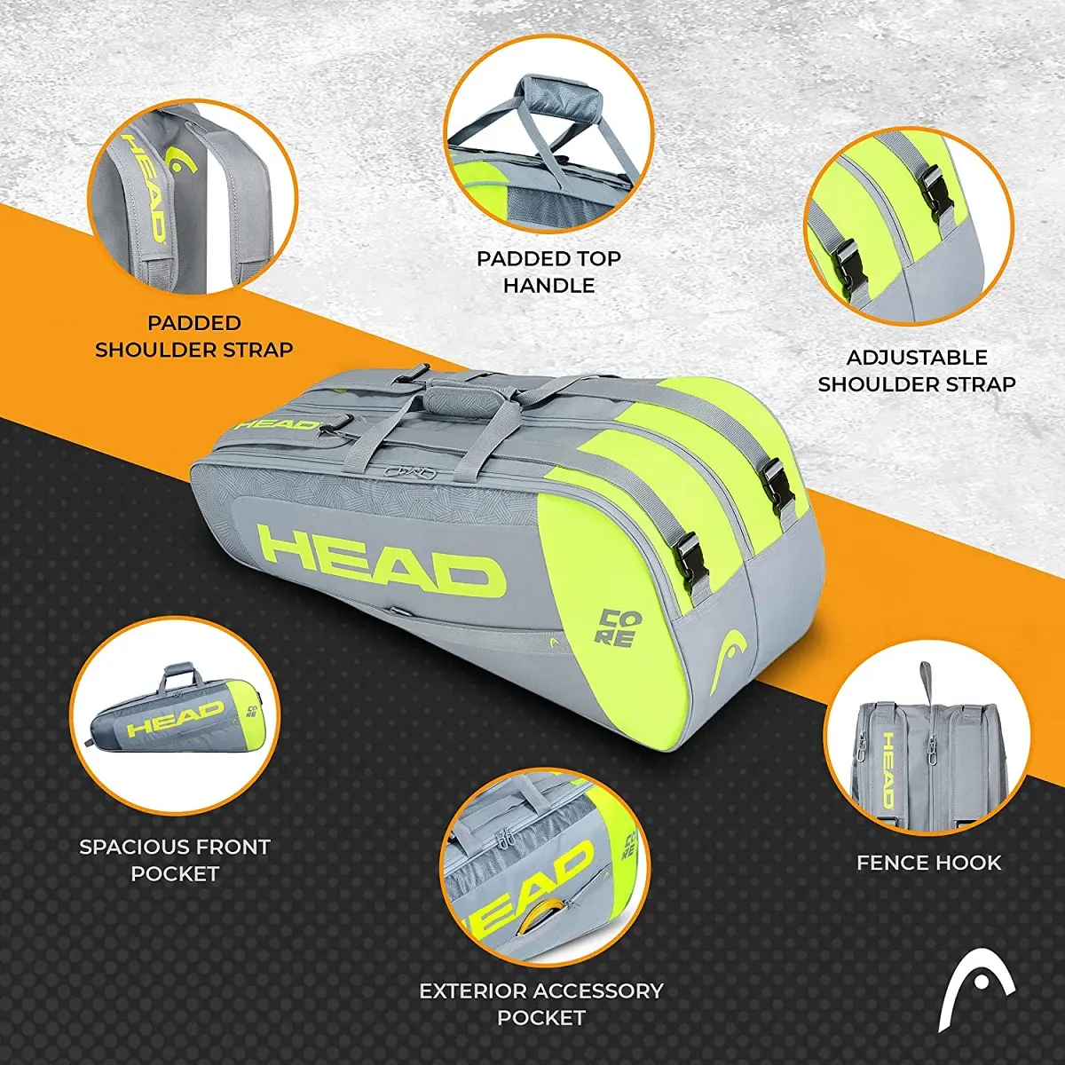 HEAD Core 3R Pro Tennis Racquet Bag (Grey/Yellow)