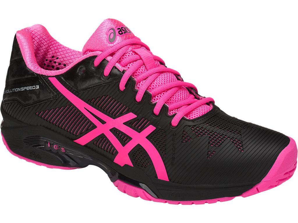 Asics Women&amp;apos;s GEL-Solution Speed 3 Tennis Shoes (Black/Hot Pink/Silver)