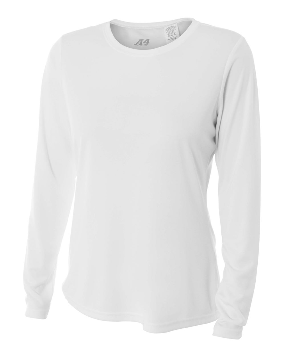 A4 Women's Performance Long-Sleeve Crew Neck Shirt (White)