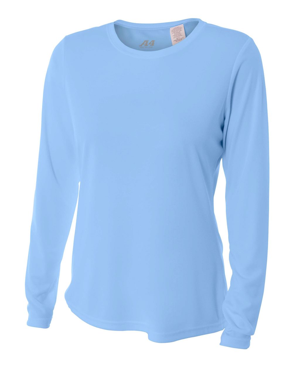 A4 Women's Performance Long-Sleeve Crew Neck Shirt (Light Blue)