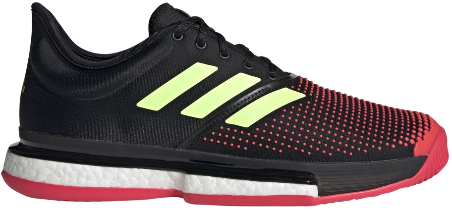 Adidas Men&amp;apos;s SoleCourt Boost Tennis Shoes (Black/Yellow/Shock Red)