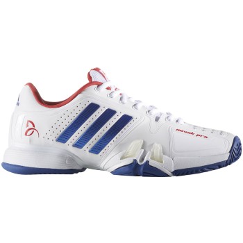 Adidas Barricade Novak Pro Tennis Shoes (White/Blue/Red)