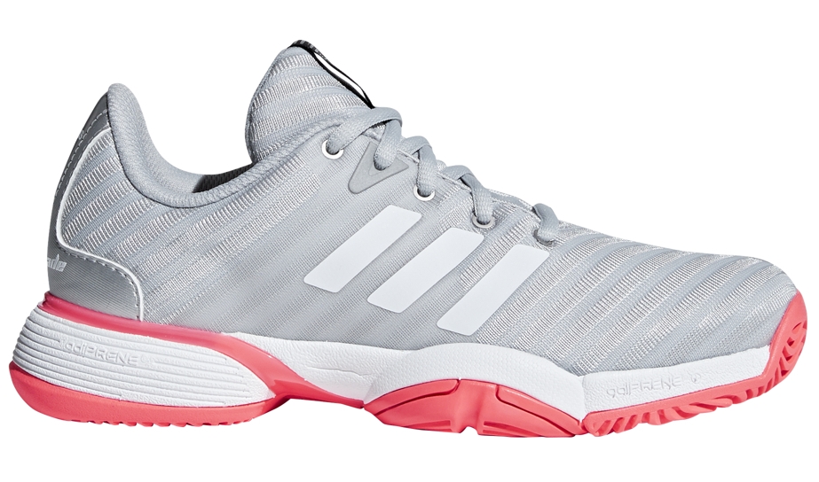 Adidas Barricade xJ Junior Tennis Shoe (Matte Silver/White/Flash Red)