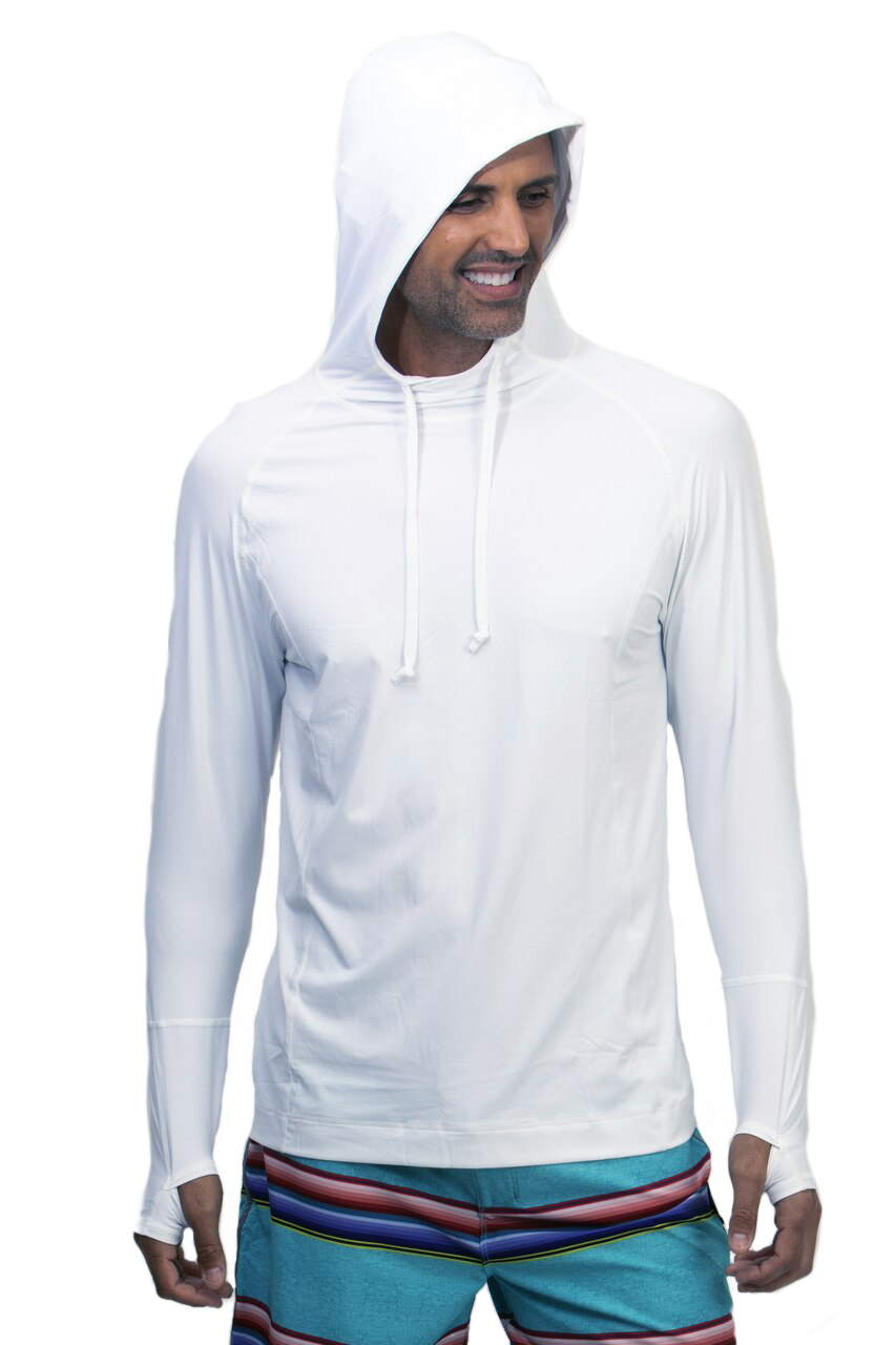 BloqUV Men's UPF 50+ Sun Protective Long Sleeve Pullover Hoodie (White)
