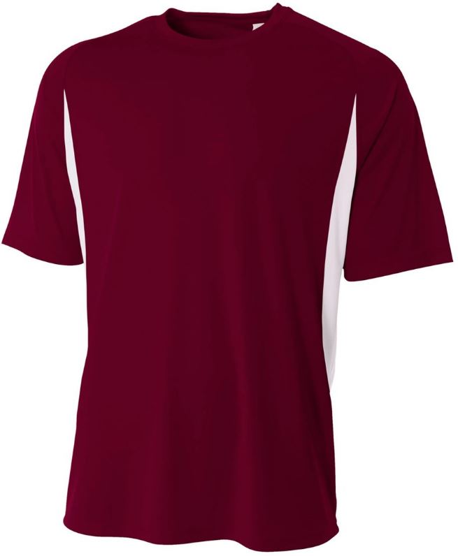 A4 Men's Performance Color Block Crew Shirt (Maroon)